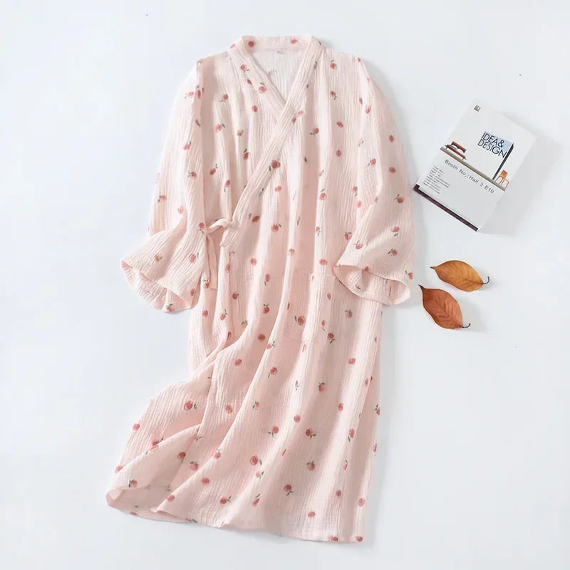 Kimono Mi-long Fleuri Femme en Coton - Confort & Style