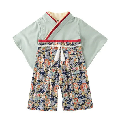 Ensemble Kimono et Pantalon Bébé Mixte Style Japonais Fleuri