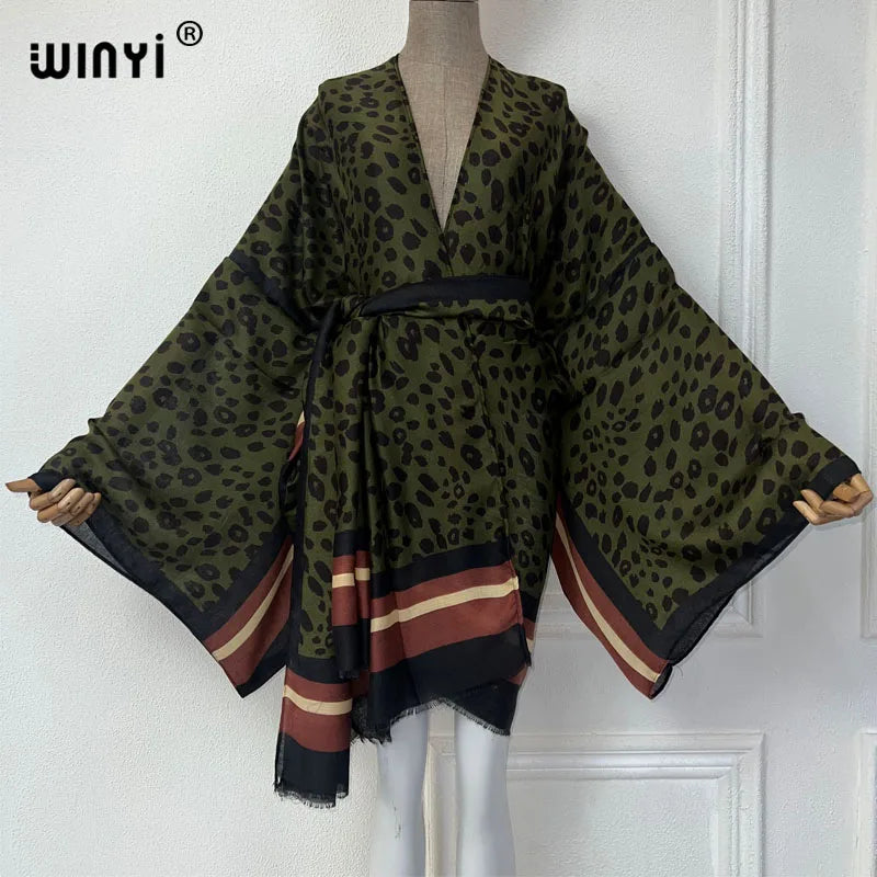 Kimono Mi-long Imprimé Léopard Femme - Style Bohème Chic