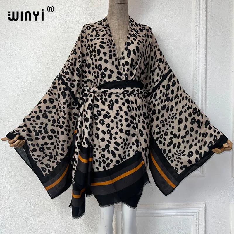 Kimono Mi-long Imprimé Léopard Femme - Style Bohème Chic