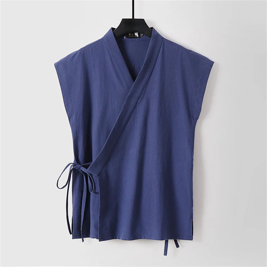 Cardigan V-Neck Sans Manches en Coton et Lin pour Homme - Style Casual