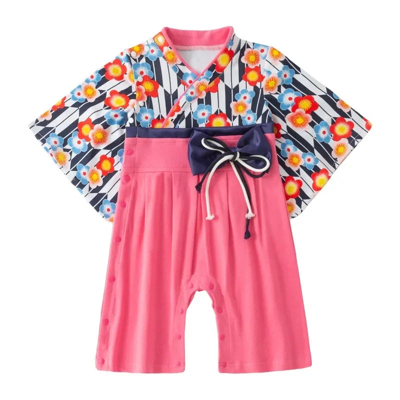 Ensemble Kimono Bébé Fille et Pantalon Fleuri - Style Japonais Doux