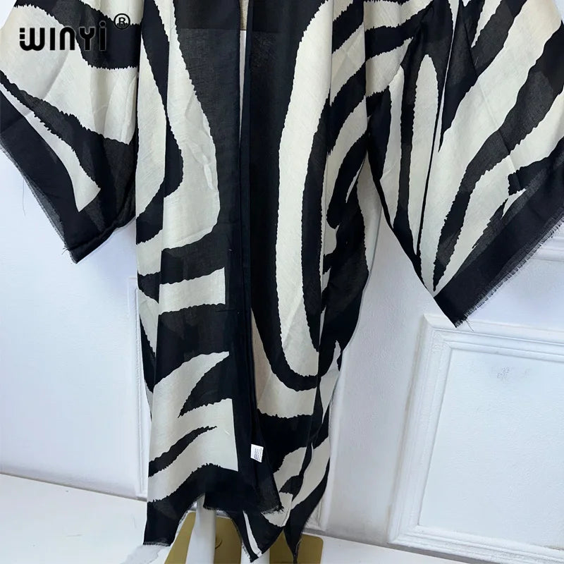 Kimono Long Imprimé Zèbre Femme - Style Bohème Chic