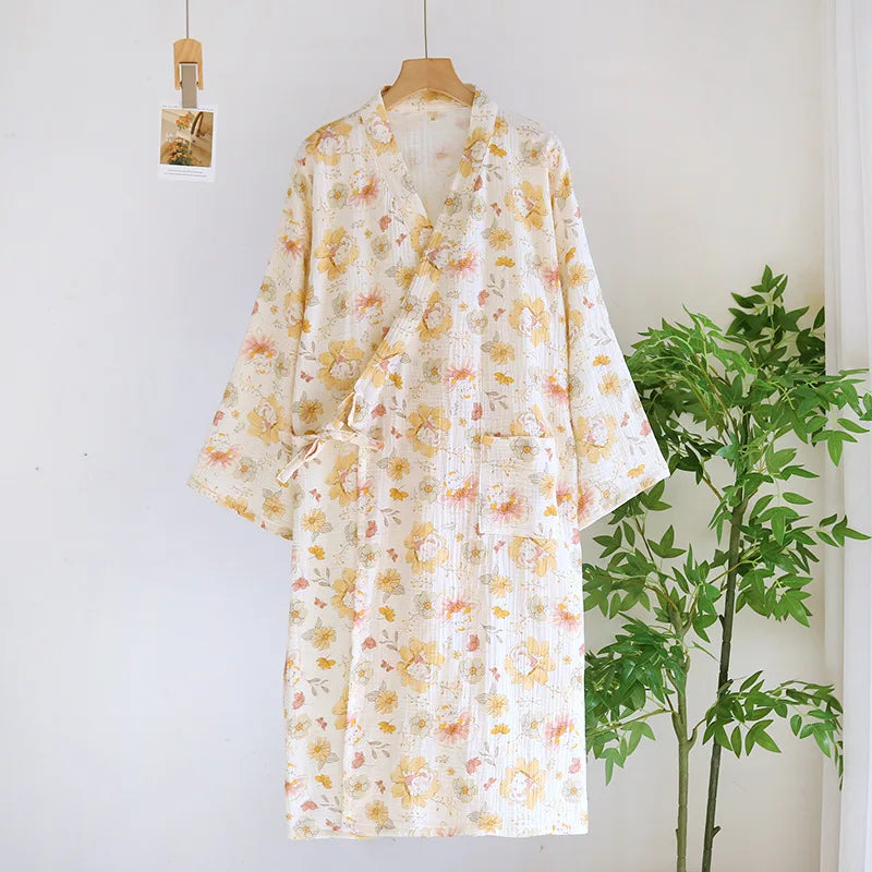 Kimono Mi-long Fleuri Femme en Coton - Confort & Style