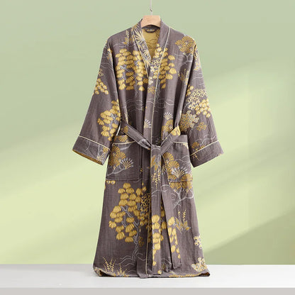 Kimono Mi-long Fleuri en Coton pour Femme - Style Décontracté