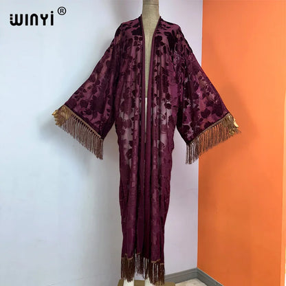 Kimono Long Imprimé Polyester pour Femme - Style Décontracté