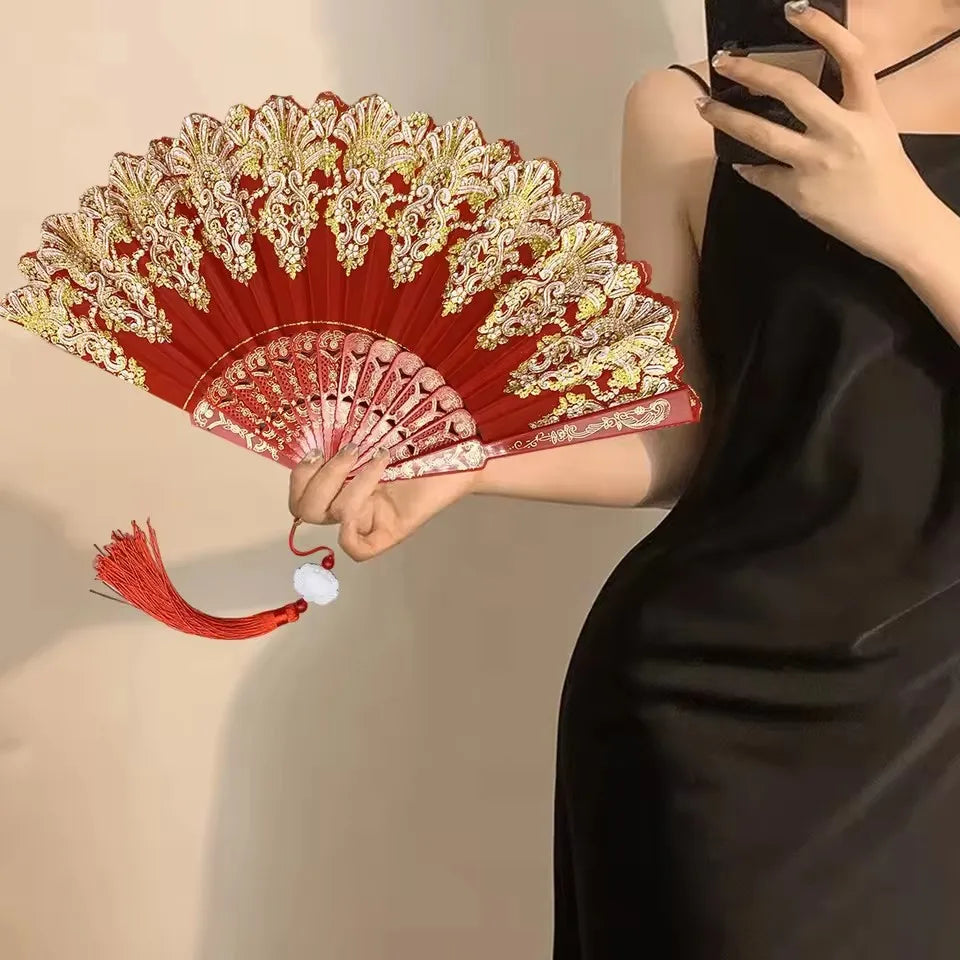 Éventail Pliant Vintage avec LED - Idéal pour Soirées et Spectacles