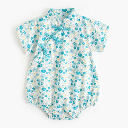 Barboteuse Bébé Fille à Manches Courtes et Imprimé Floral - Coton Mélangé