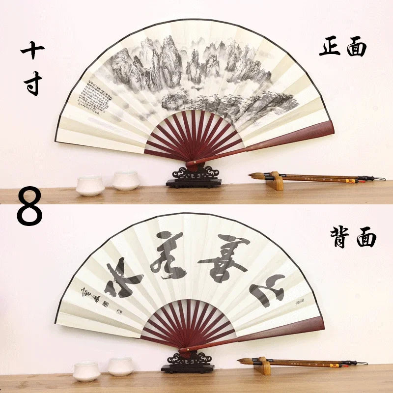 Éventail Pliant Chinois en Bambou et Soie - Style Ancien