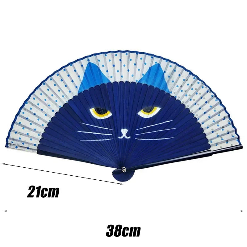 Éventail Pliant en Bambou Motif Chat - Style Japonais, Décoratif et Portable