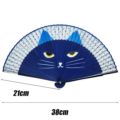 Éventail Pliant en Bambou Motif Chat - Style Japonais, Décoratif et Portable