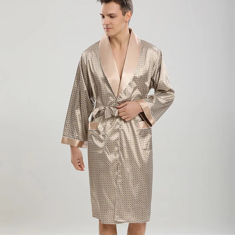 Kimono Mi-long Homme en Satin Doux et Confortable