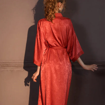 Kimono Long Fleuri Femme en Satin Doux et Léger