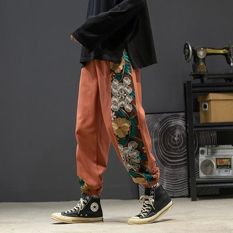 Pantalon Homme Large en Coton, Taille Élastique, Style Casual