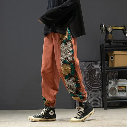Pantalon Homme Large en Coton, Taille Élastique, Style Casual