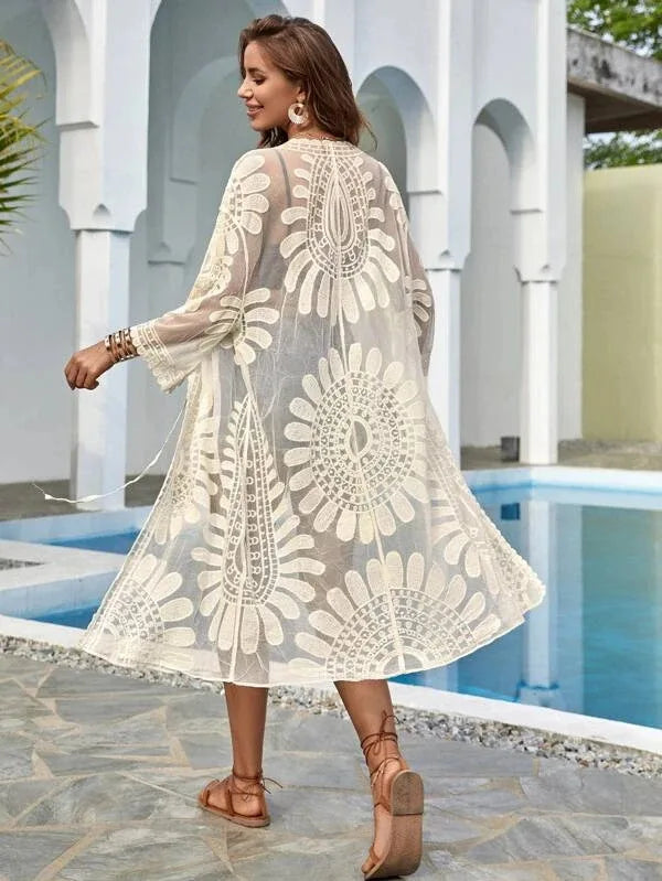 Kimono Long Fleuri Femme - Idéal Plage & Été