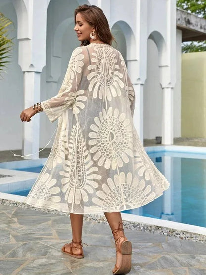 Kimono Long Fleuri Femme - Idéal Plage & Été