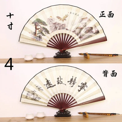 Éventail Pliant Chinois en Bambou et Soie - Style Ancien