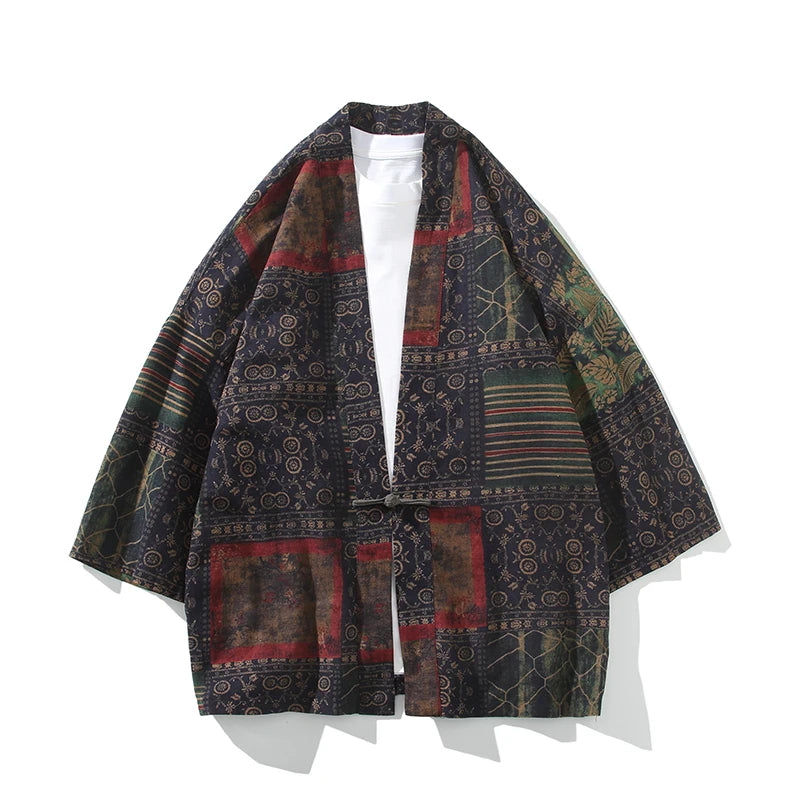Kimono Court Homme en Coton et Lin - Style Asiatique Traditionnel