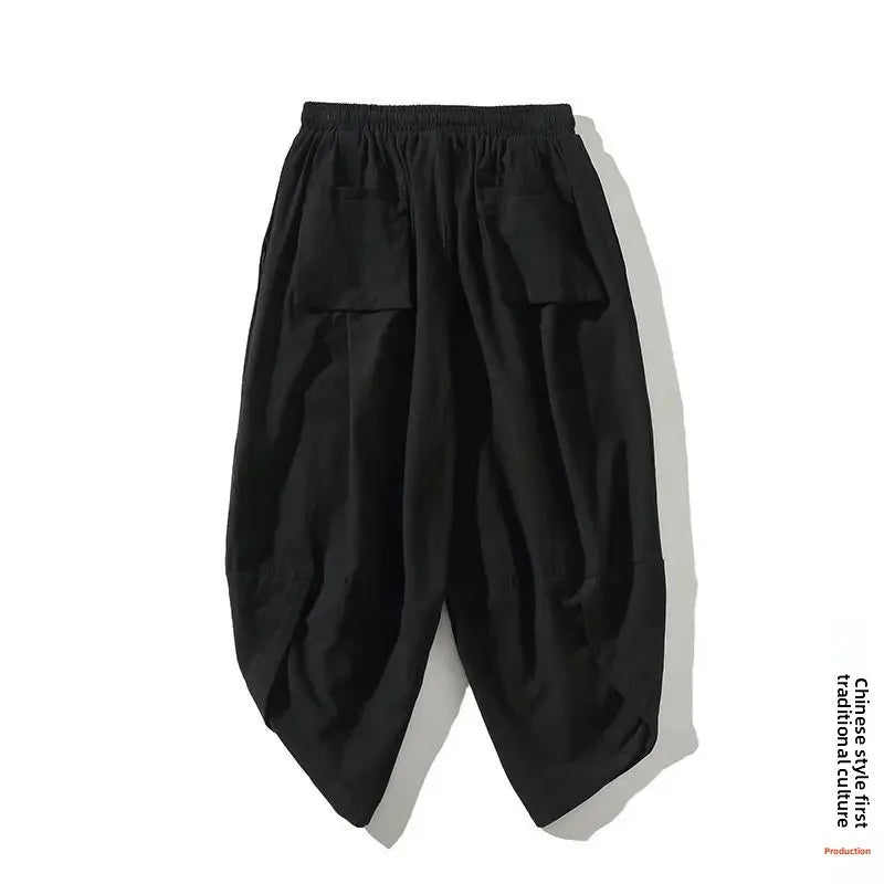 Pantalon court d'été ample en lin pour homme - style chinois