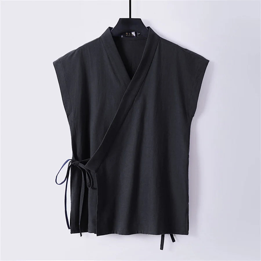 Cardigan V-Neck Sans Manches en Coton et Lin pour Homme - Style Casual