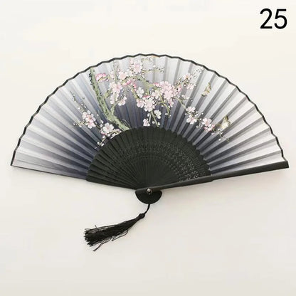 Éventail Pliant Vintage Style Chinois en Soie et Bambou