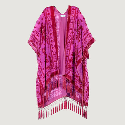 Kimono Court Fleuri en Nylon et Velours