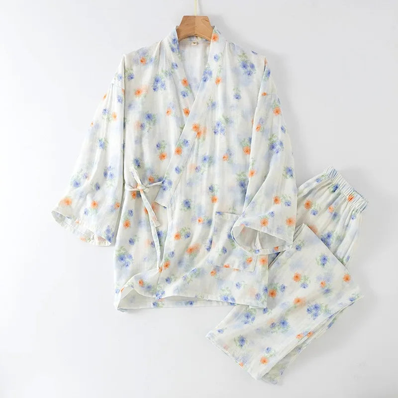 Pyjama Femme en Coton à Manches Courtes et Motif Floral