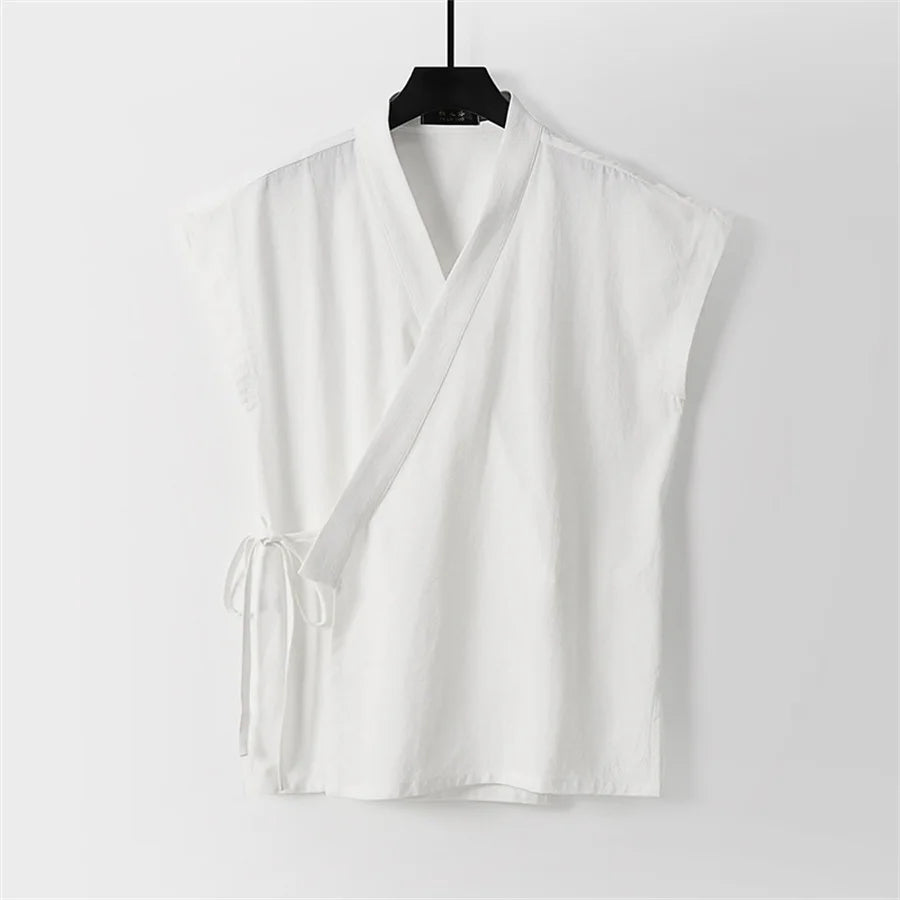 Cardigan V-Neck Sans Manches en Coton et Lin pour Homme - Style Casual