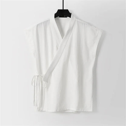 Cardigan V-Neck Sans Manches en Coton et Lin pour Homme - Style Casual