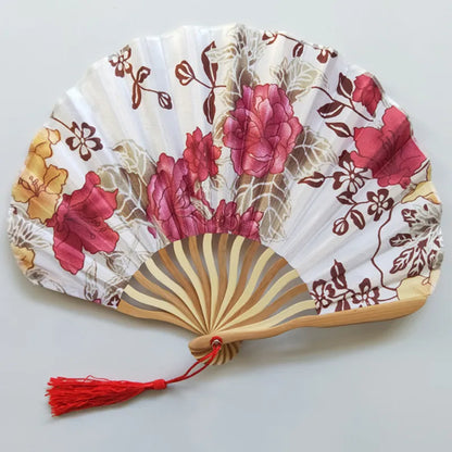 Éventail Vintage Pliant en Soie et Bambou - Style Traditionnel
