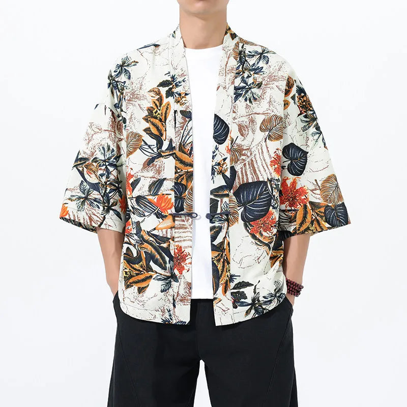 Kimono Court Homme en Coton et Lin - Style Asiatique Traditionnel