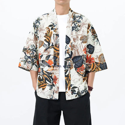 Kimono Court Homme en Coton et Lin - Style Asiatique Traditionnel