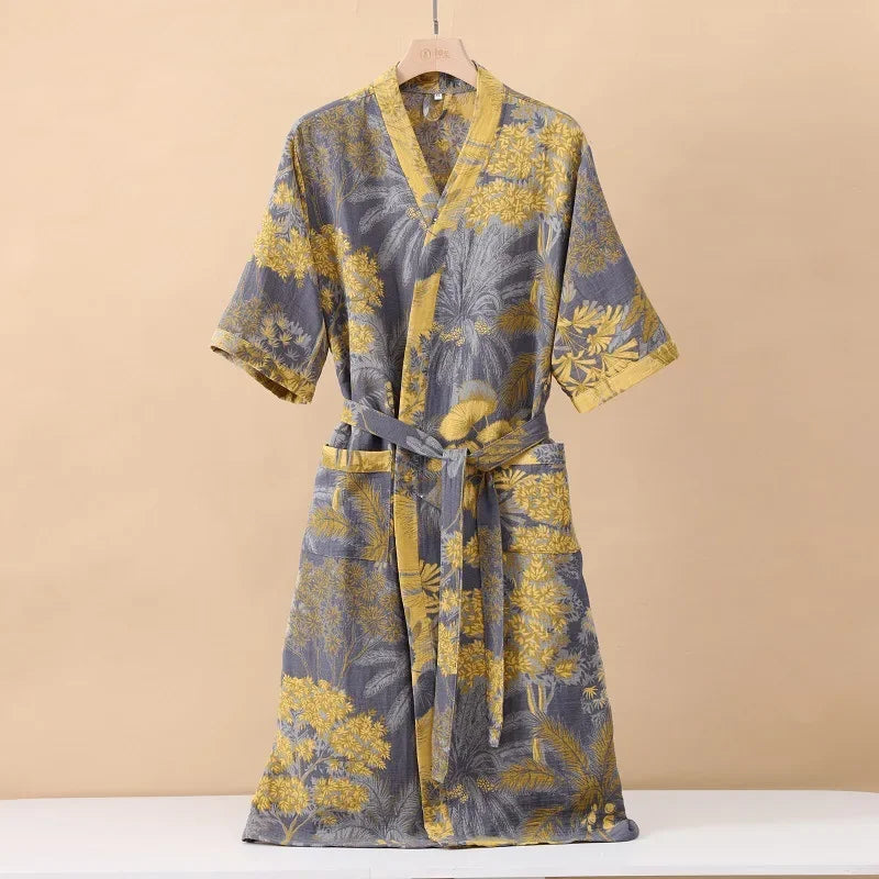 Kimono Mi-long Imprimé en Coton pour Femme
