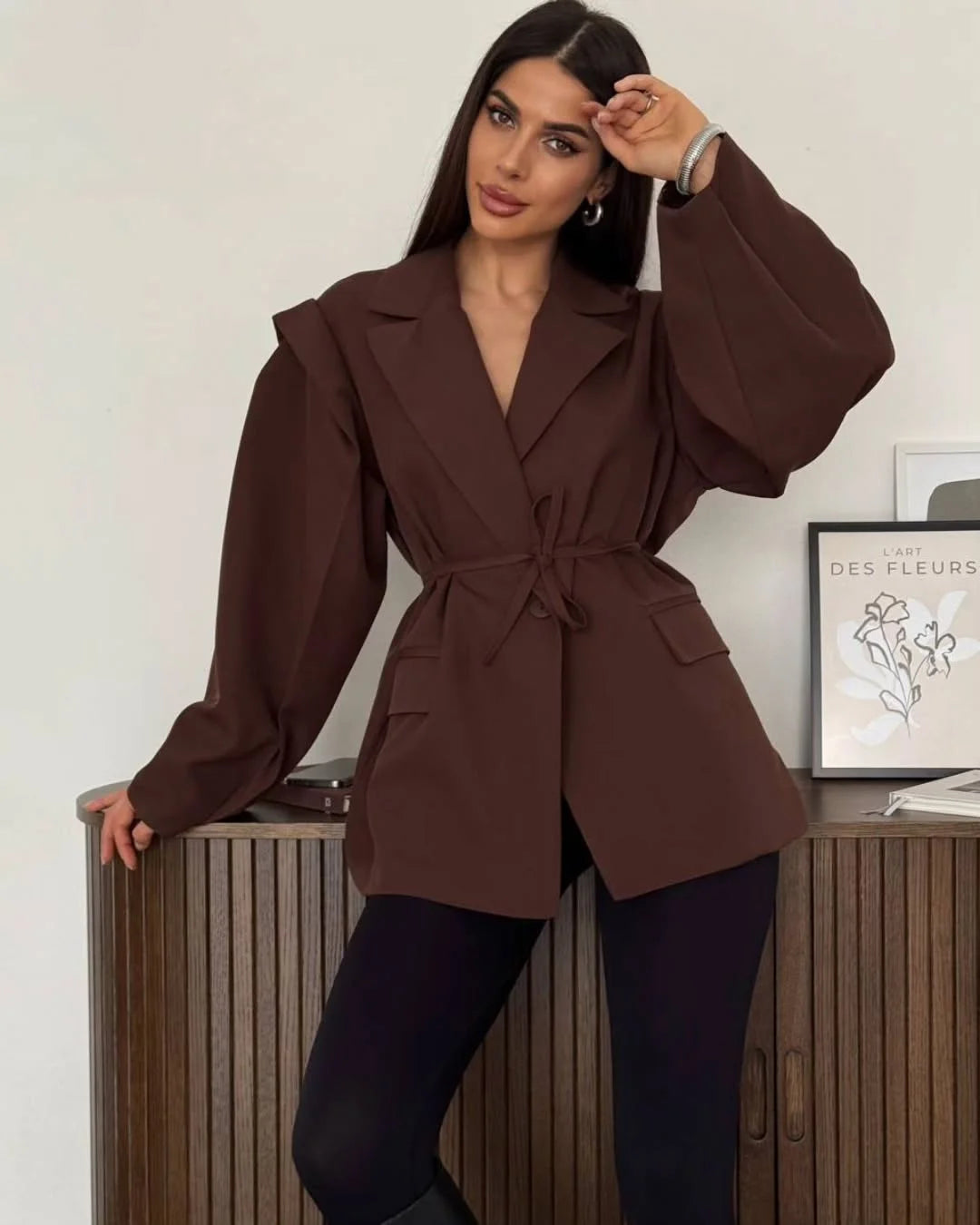 Blazer Femme Casual Uni à Manches Courtes
