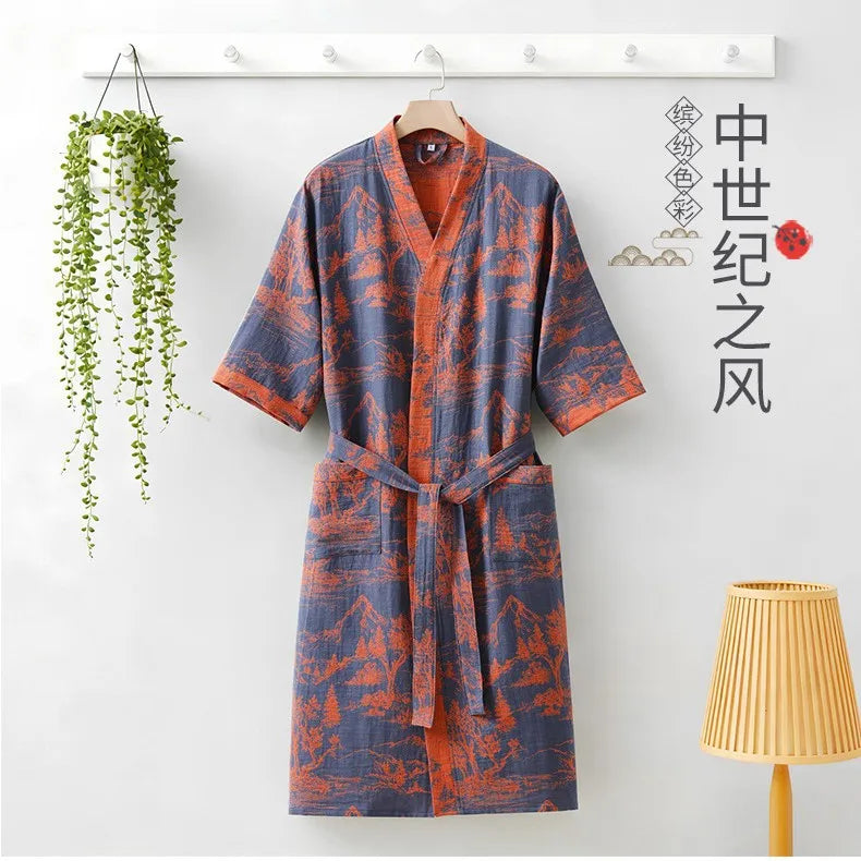 Kimono Mi-long Imprimé en Coton pour Femme