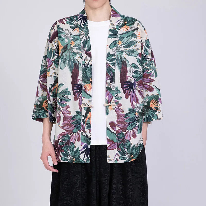 Kimono Court Homme en Coton et Lin - Style Traditionnel Asiatique