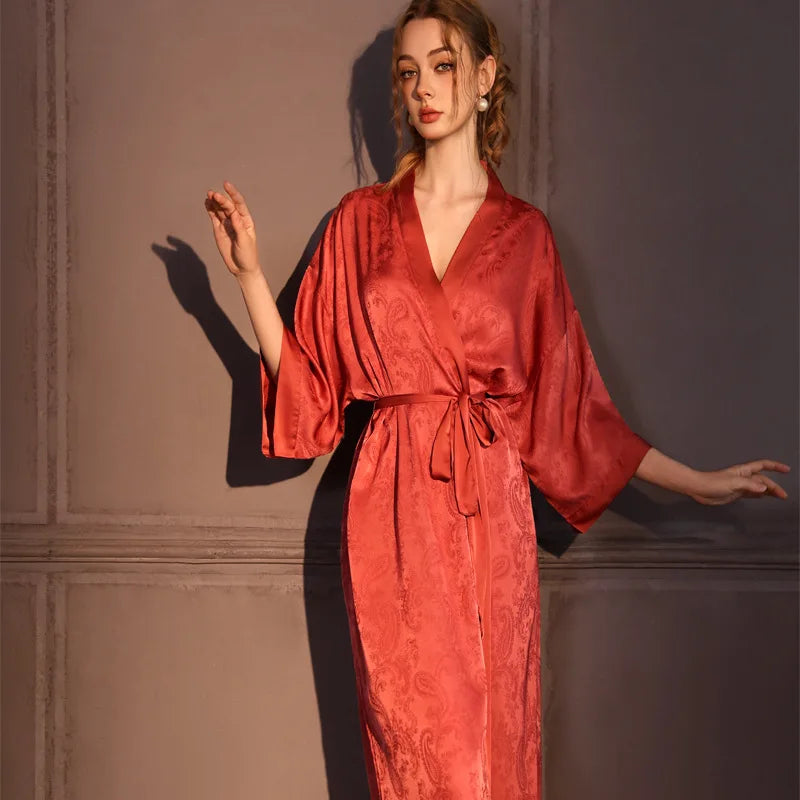 Kimono Long Fleuri Femme en Satin Doux et Léger