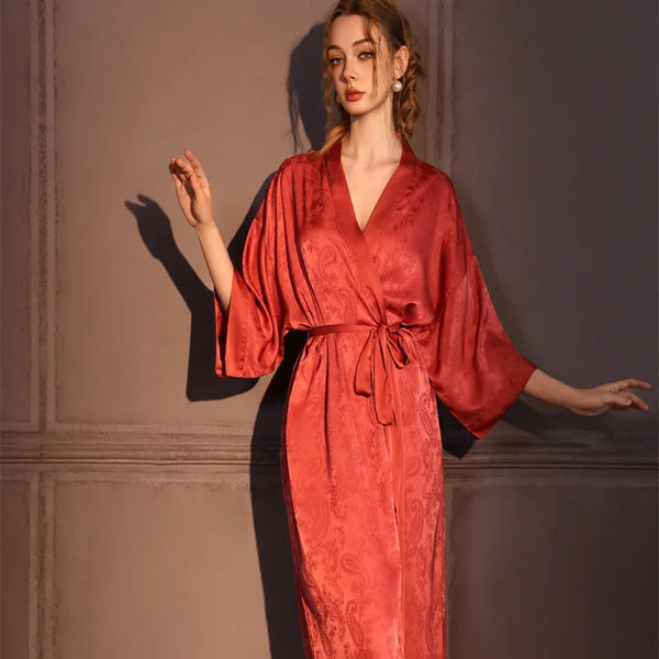 Kimono Long Fleuri Femme en Satin Doux et Léger