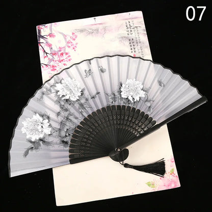Éventail Pliant Vintage Style Chinois en Soie et Bambou