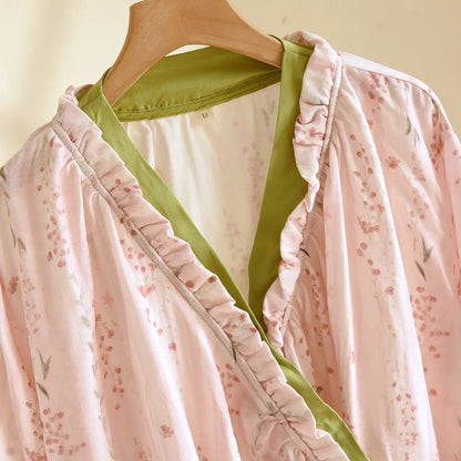 Ensemble Pyjama Long Femme en Coton à Manches Longues et Imprimé Floral