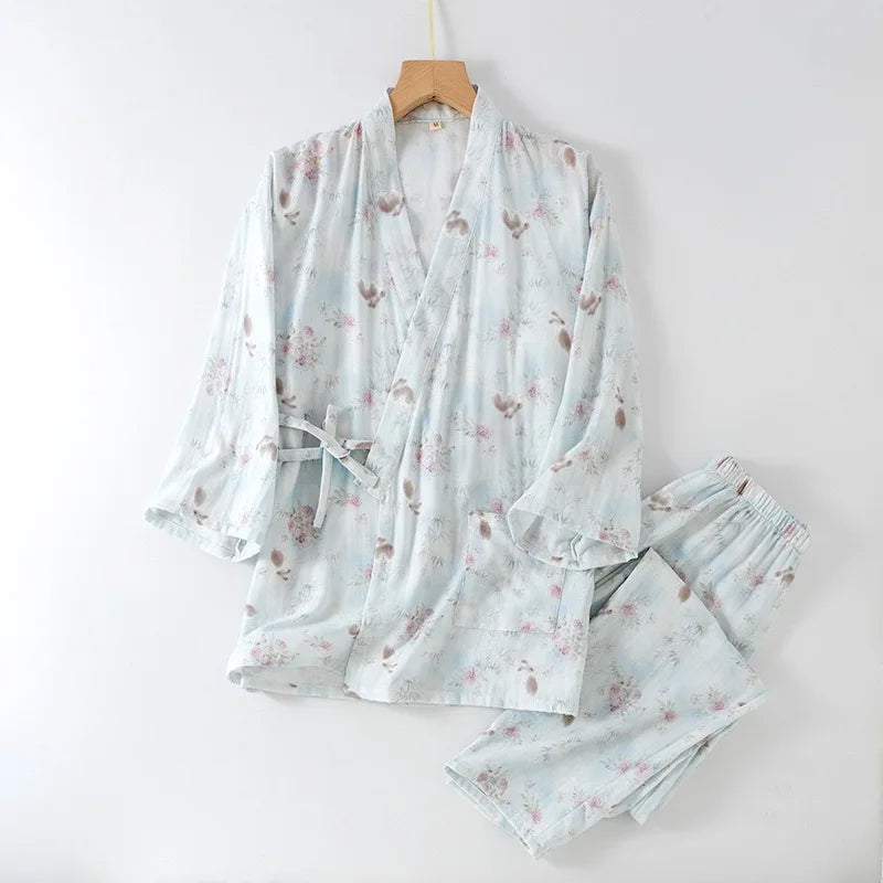 Pyjama Femme en Coton à Manches Courtes et Motif Floral