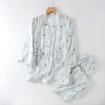 Pyjama Femme en Coton à Manches Courtes et Motif Floral