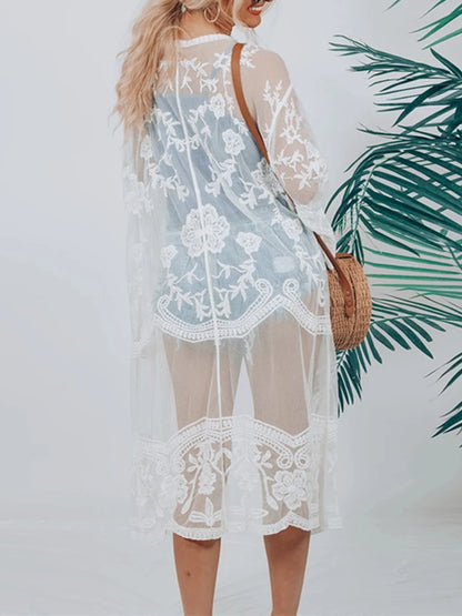 Kimono Mi-long Femme Style Bohème Chic - Transparent et Fleuri