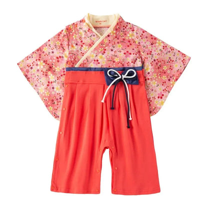 Ensemble Kimono et Pantalon Bébé Fille Style Japonais Fleuri