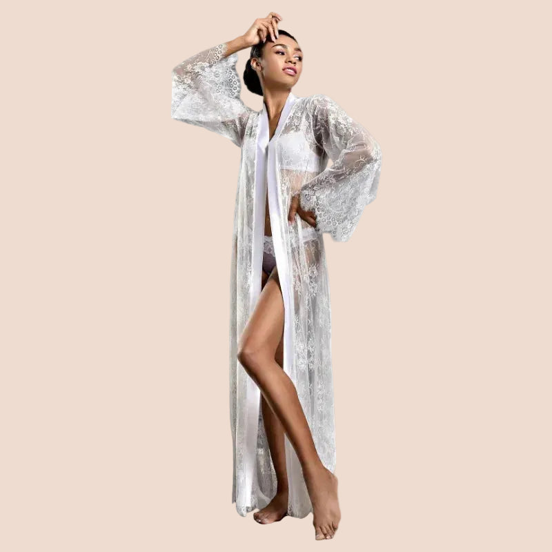 Kimono Long en Dentelle pour Femme - Élégance et Transparence