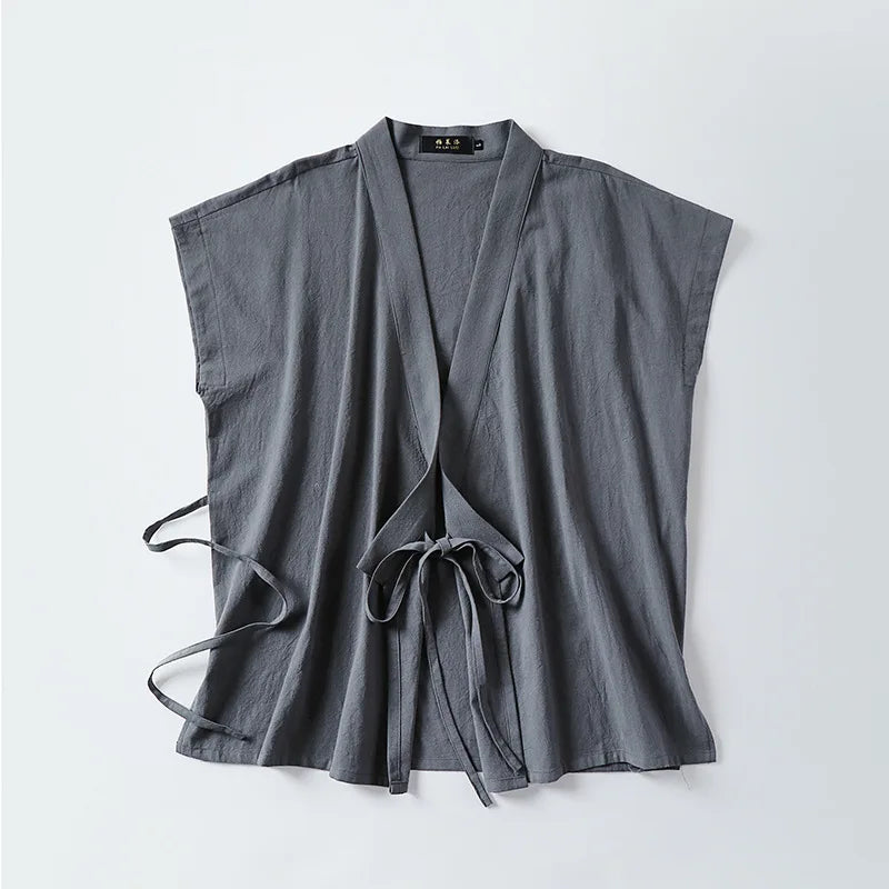 Cardigan V-Neck Sans Manches en Coton et Lin pour Homme - Style Casual
