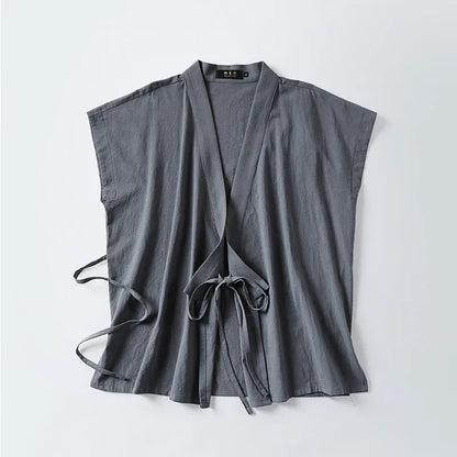 Cardigan V-Neck Sans Manches en Coton et Lin pour Homme - Style Casual