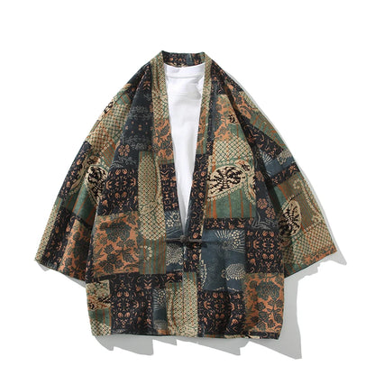 Kimono Court Homme en Coton et Lin - Style Traditionnel Asiatique