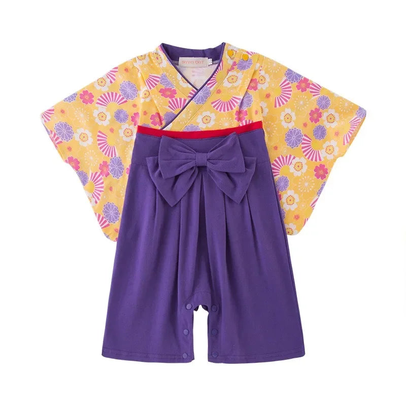 Ensemble Kimono et Pantalon Bébé Fille Style Japonais Fleuri